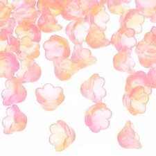 Glass Trumpet Flower Beads, 50 Pcs Gradient Flower Bead Charm, Yellow Pink