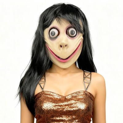 MOMO Mask, Scary Momo Head Masks with Long Wig Challenge Large
