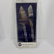 Stainless Steel Wedding Cake Server And Knife Clear Acrylic Handles Boxed Set