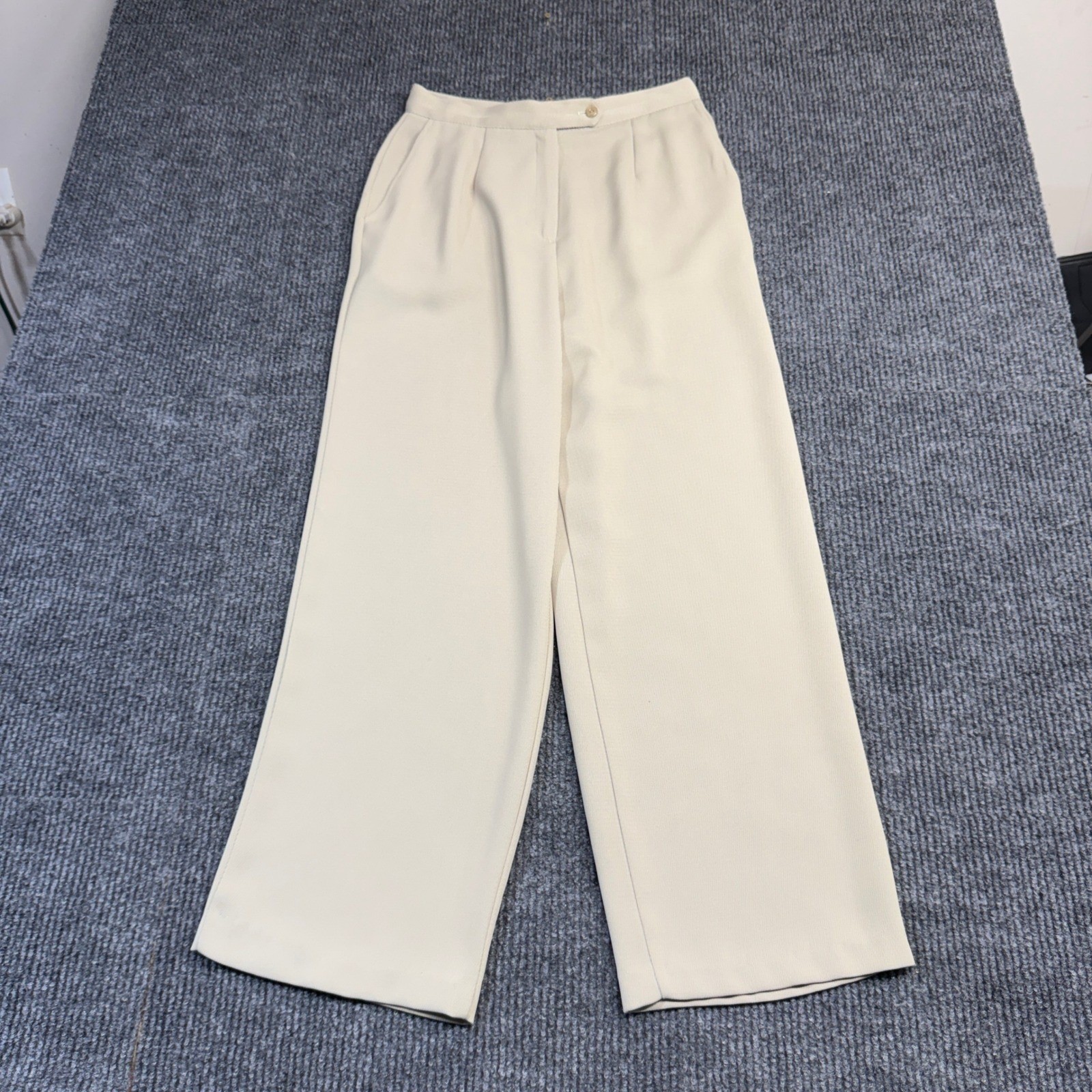 Paul Harris Design Vintage Wide Leg Pleated Trousers Cream Made in USA Size 10
