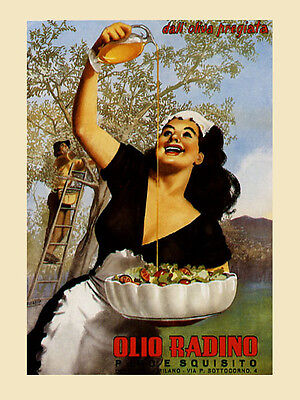 Olive Oil Food Salad Italy Lady Kitchen Vintage Poster Repo FREE S//H in USA