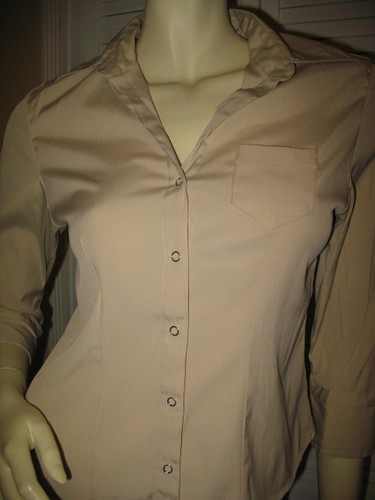 Vintage Y2K 90s Snap-Button Up Shirt Top S Tan Office Sirene Corpcore Officecore - Bild 5 von 7