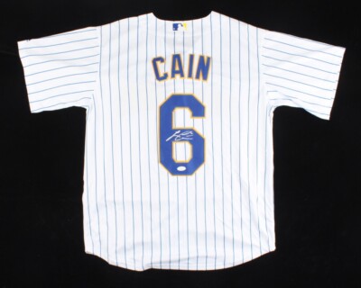 Lorenzo Cain Signed Milwaukee Brewers Majestic Jersey JSA COA Blue
