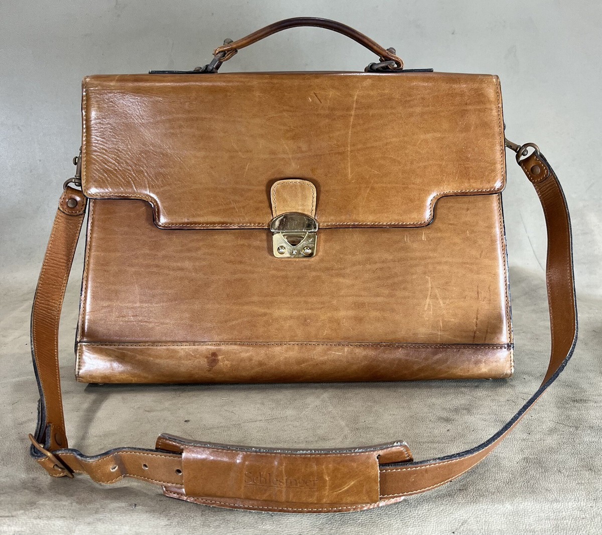Vintage Schlesinger Brown Full Grain Cowhide 16” Briefcase