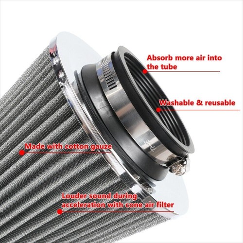 3" 76mm High Flow Inlet Cold Air Intake Cone Replacement Dry Air Filter Silver - Foto 13 di 13
