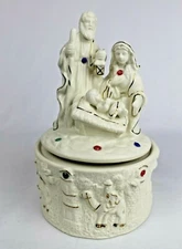 Christmas Nativity Porcelain Bisque Wind-Up Music Box - Little Town of Bethlehem