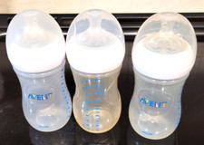 Philips Avent Natural 9oz Clear Baby Bottles Caps  Nipples set of 3 