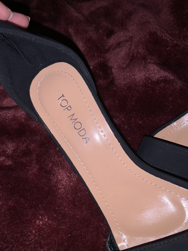 Top Moda Women's Hannah 1 Ankle Strap High Heel Black Nub Sandal Shoe Size 6 - Image 4 of 4