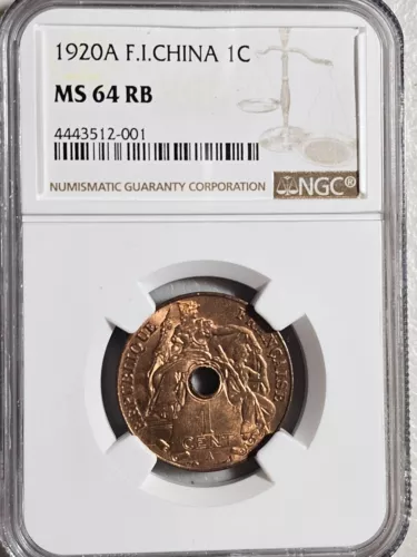 French Indochina 1 Cent 1920A NGC MS 64 RB