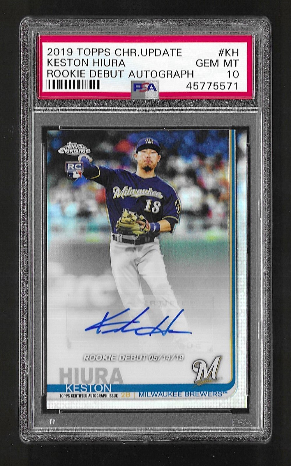2019 Topps Chrome Update Rookie Debut Autograph Keston Hiura RC Rookie PSA 10