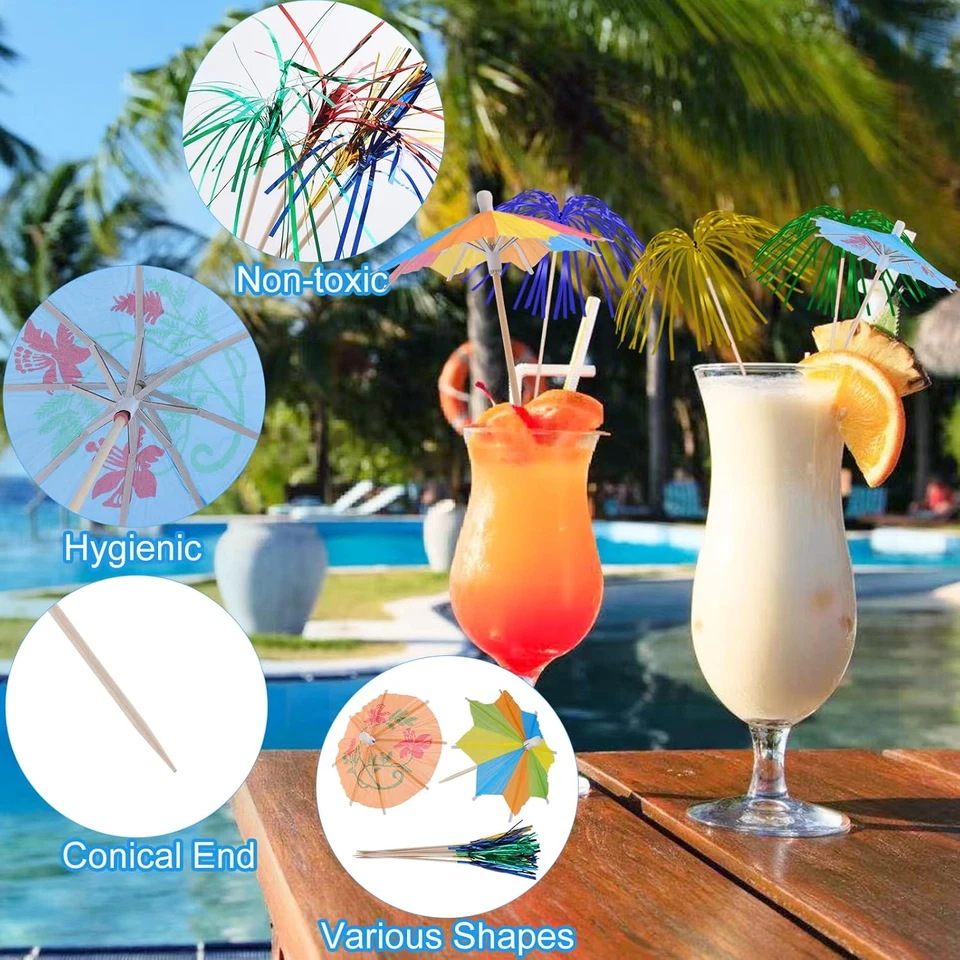 160 Stück Cocktail Deko Set mit Schirmchen & Spießen für Partys und Feiern - Bild 3 von 4