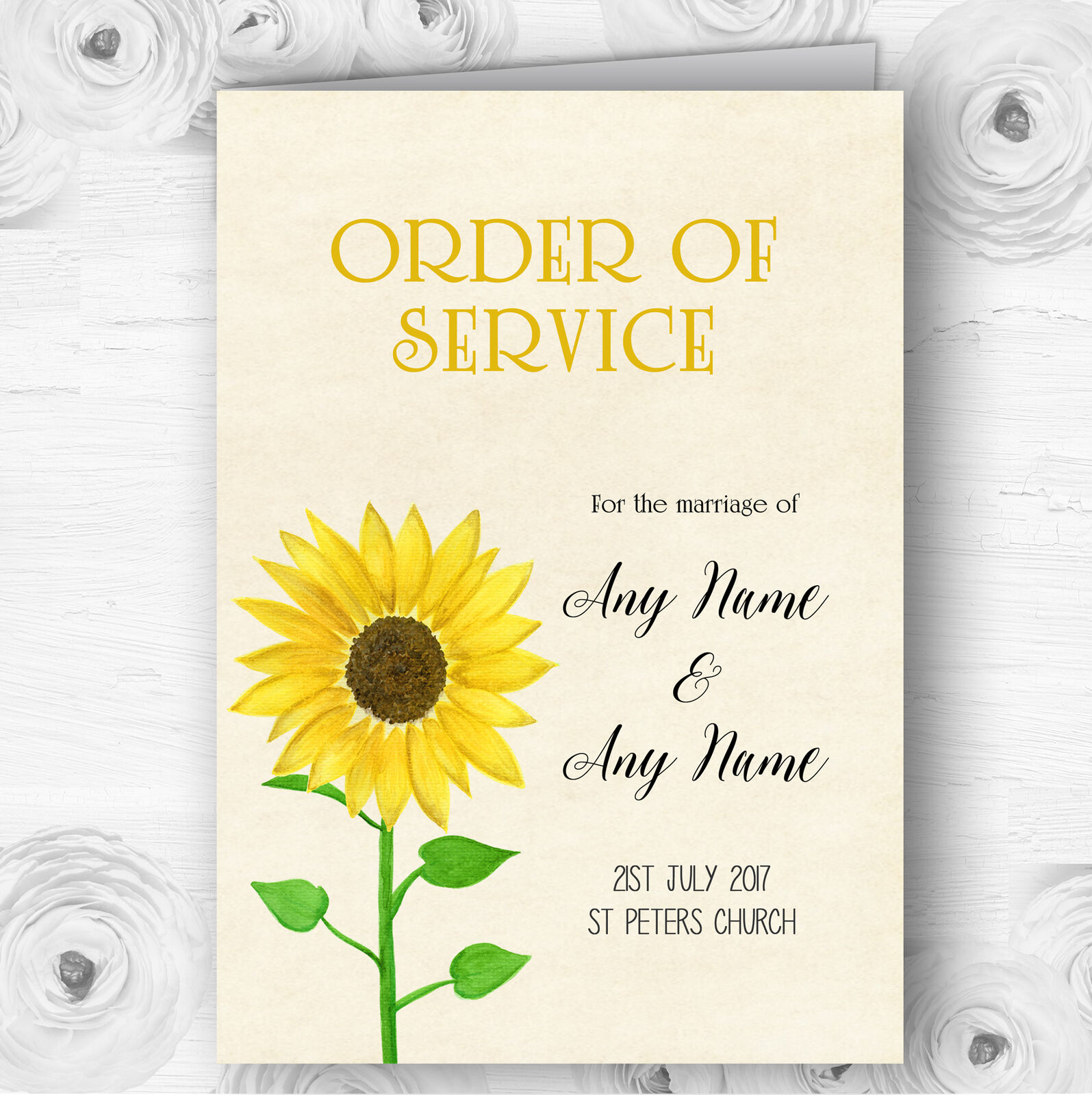 Vintage Sunflower Formal Personalised Wedding Double Cover Order Of Service Okazja, bardzo popularna