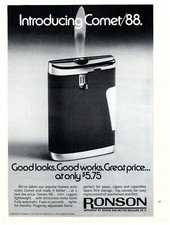Pubblicità stampa Ronson 1972, introduzione accendino automatico a butano Comet/88 sembra buono