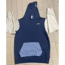 Levi's Kids Color Block Hoodie Navy Blue Gray White Casual Sweatshirt Size L