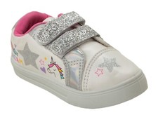 GIRLS WHITE SILVER GLITTER UNICORN RAINBOW CASUAL TRAINERS SHOES UK SIZE 6-12