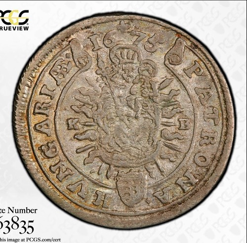 1675/4 Hungary 15 Kreuzer Silver PCGS MS63 - Leopold I Hogmouth - Gorgeous! - Picture 2 of 2