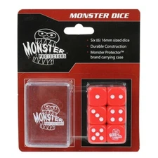 Pack of 6 Monster Protectors Red 16mm Six Sided Gaming Dice with Carrying Box