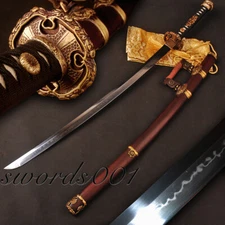 Real Hamon Tachi Katana Clay Tempered T10 Steel Japanese Sword Brass Fittings