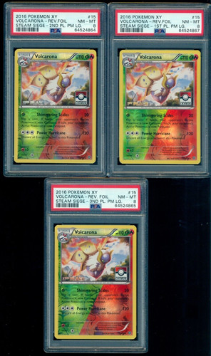 2016 Pokemon Steam Siege #15 Volcarona reverse Holo 1,2,3 Place PSA 8 NM-MT Lot