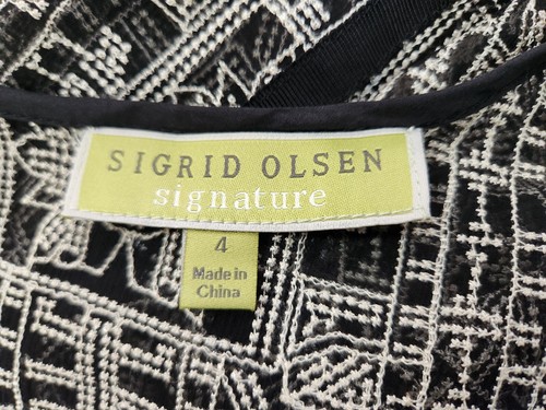 NWT Sigrid Olsen Signature Dress 4 Black Putty (Off White) Silk Sheer 3/4 Sleeve - Picture 5 of 7