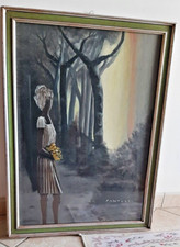 Olio su Tela Artista-Eliano Fantuzzi-Ragazza CON I FIORI-TELA 50X70-WORLD