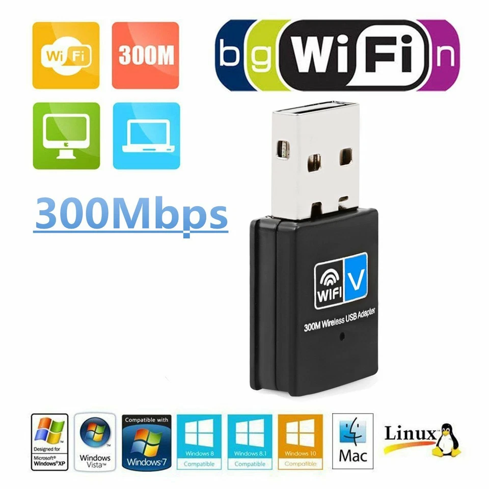 USB WiFi Adapter Wireless Network Internet Dongle 300Mbps Windows MAC Linux - Image 2 of 2