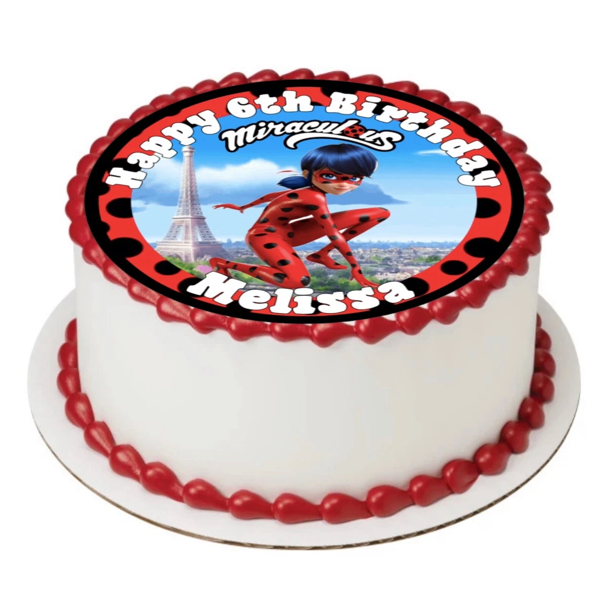 MIRACULOUS LADYBUG 8 INCH ROUND EDIBLE ICING CAKE TOPPER PERSONALISED