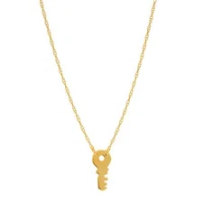 14K Yellow Gold Mini Key Pendant Necklace, 16" To 18" Adjustable