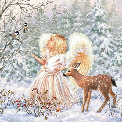 20 Servietten''Winter Angel'' Engel Weihnachten Bambi Nostalgie 33x33 Vogel Winter