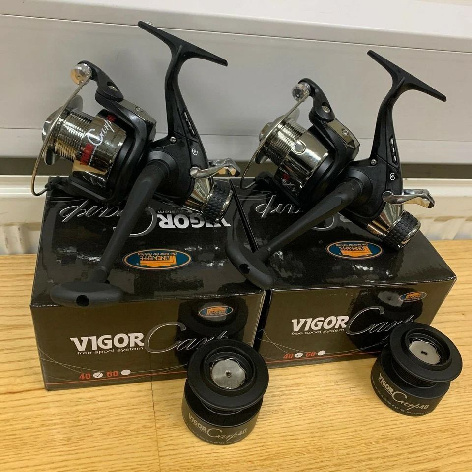 2 x Lineaeffe Vigor 40 Karpfenangeln FREE RUNNER Rollen mit Ersatzspule