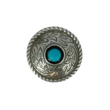 Concho à visser ROND motif feuilles avec turquoise - 25 mm - ARGENT VIEILLI