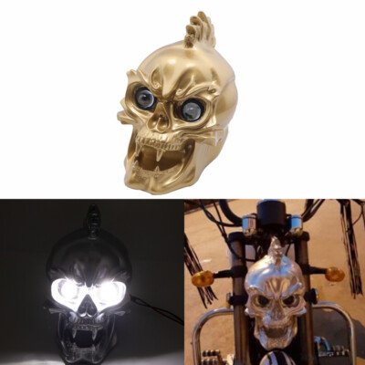 Motorcycle Gold LED Skull Headlight Lamp For Harley Choppers