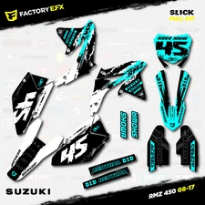 White & Cyan Slick Racing Graphics Kit fits 08-17 Suzuki RMZ450 Sticker RMZ 450
