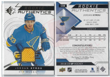2019 SP ROOKIE AUTHENTICS JORDAN KYROU JERSEY ST.LOUIS BLUES MINT #108 