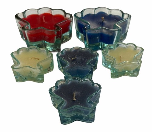 Lot Of 6 Glass Scalloped Flower Candles Red White Blue Royal NEW - Picture 3 of 7