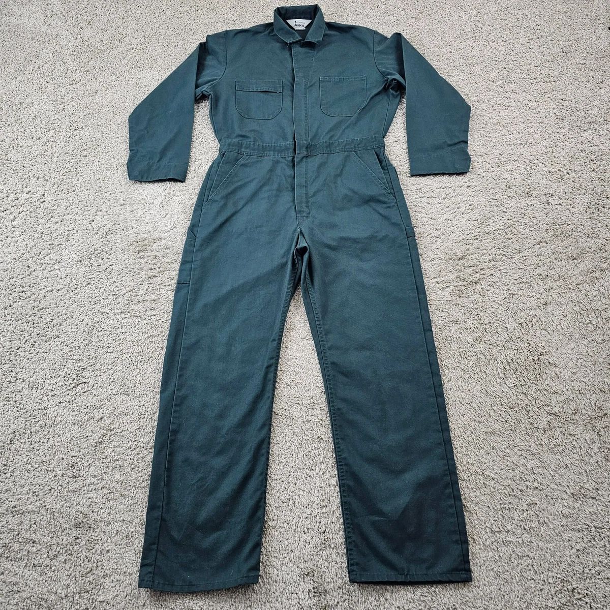 VINTAGE Sears Roebucks Coveralls Mens 35 Green Long Sleeve Work Wear USA 35x30