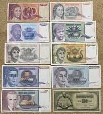 Lot of  10 Yugoslavia  banknotes, 1981-1993, free postage to all countries