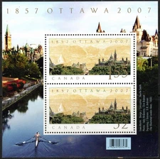 Canada Stamp Scott #2213, 52c, Ottawa as Capitol, Pane of 2, MNH, SCV$3.50