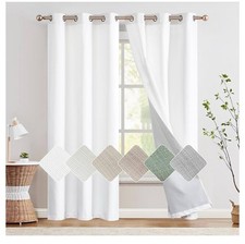 100 Blackout Curtains White Linen Textured Heavy- 2 panels 90 in. Grommet Style