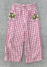 Mini Boden Kids' Gingham Frill Cotton Seersucker Strawberry Pants / Size 6-7Y