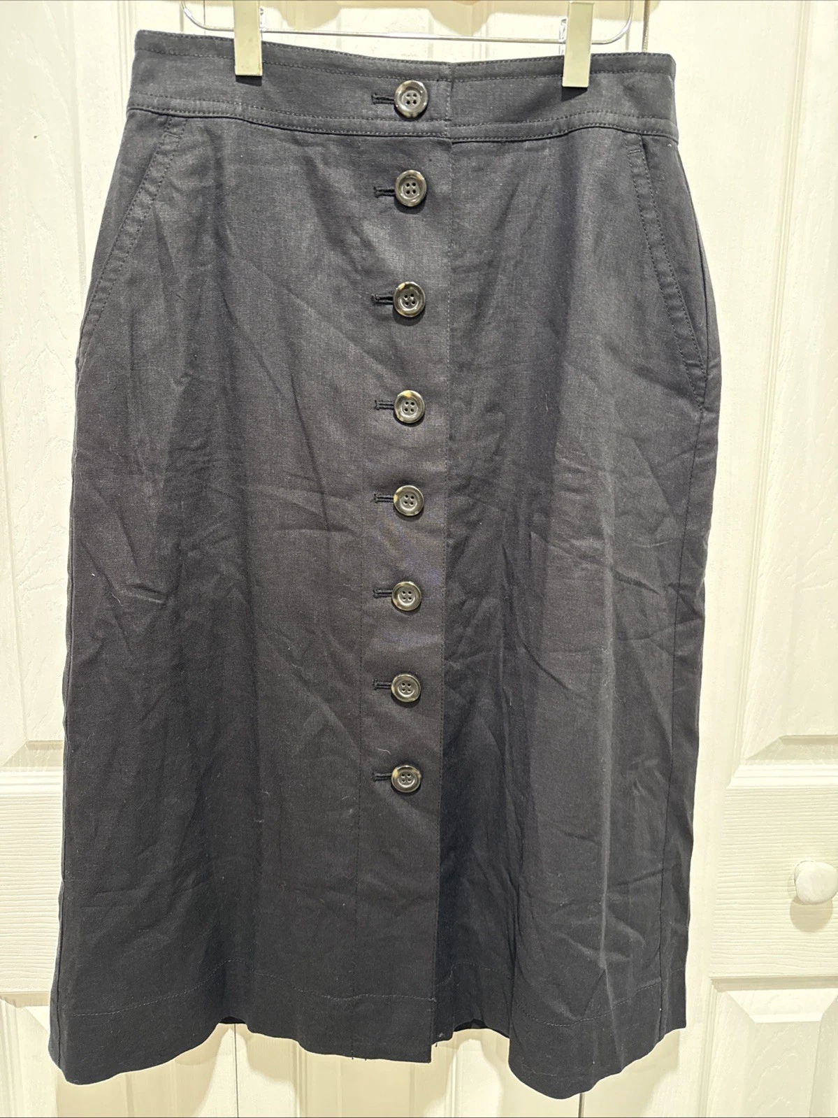 Ann Taylor Skirt Midi Button Pockets Linen Blend Button Midi NWT NEW