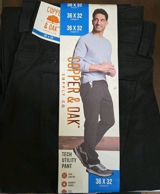 Copper & Oak Men's Tech Utility Pant Straight Fit Black Size 36x32