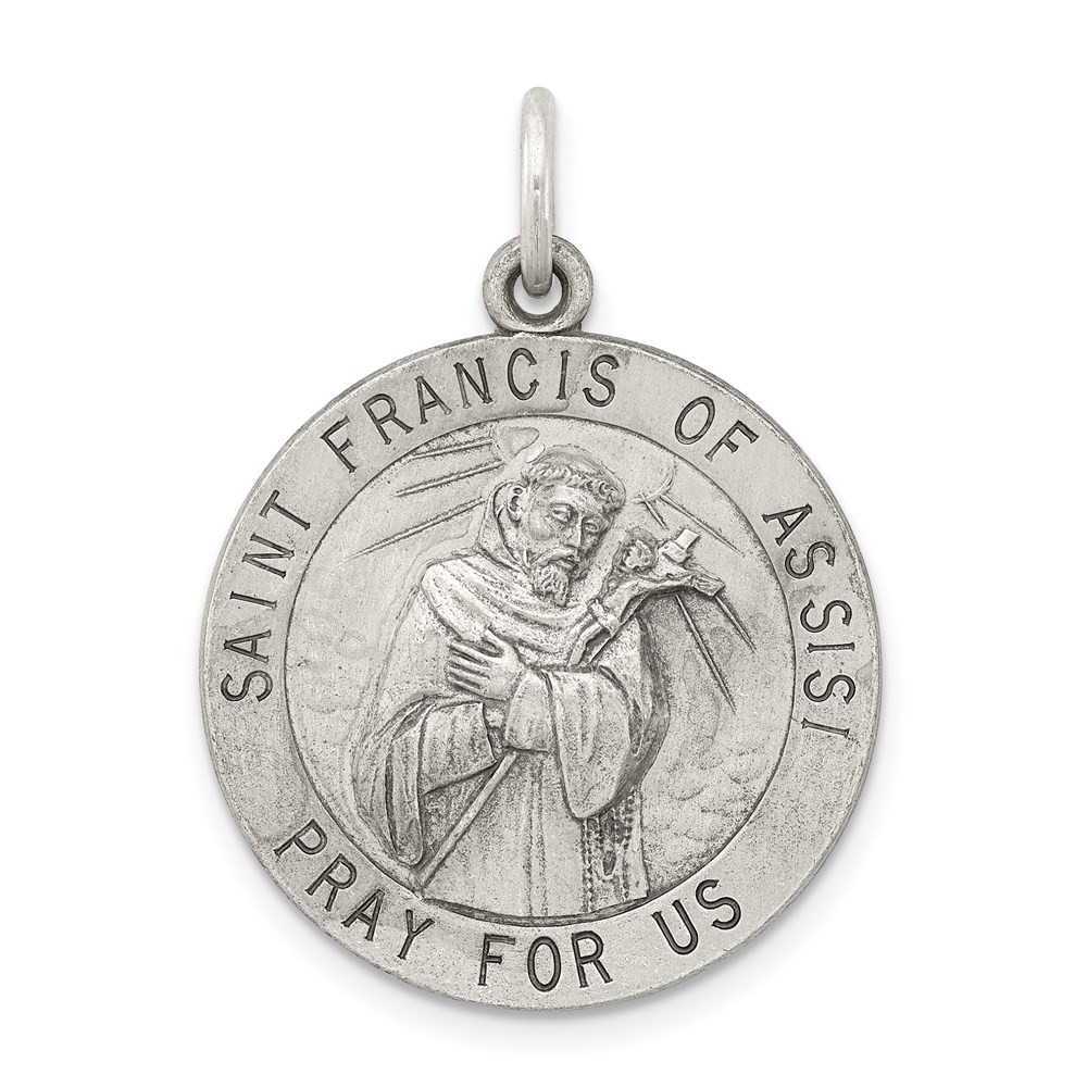 Sterling Silver Antiqued Saint Francis of Assisi Medal Pendant 4.09gm L-30 mm