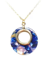 Blue Pink Gold Acrylic Pendant | Gold Filled | Tortoise Shell Circle Pendant