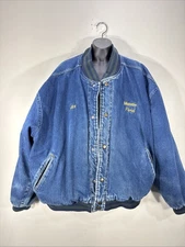 VTG WearGuard Denim Bomber Jacket Mens 2XL Chore Quilted Insulated Logo 90s