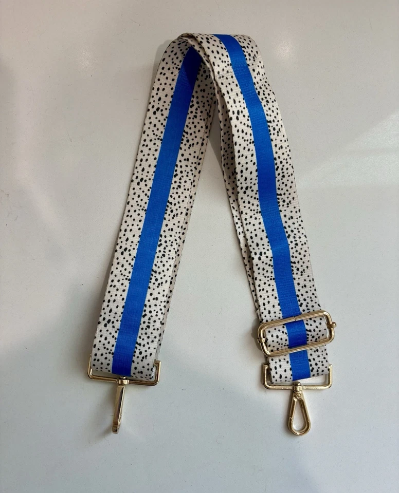 Adjustable Dalmatian Print Purse Strap Blue Stripe Gold Hardware Replacement Bag - Image 1 of 3