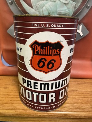 1950s Era Phillips 66 Premium Motor Oil Can 5 Quart Can Vintage Nice Can