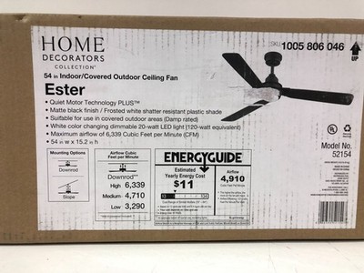 Home Decorators Ester 54 in. LED Indoor/Outdoor Black Ceiling Fan (OPEN)
