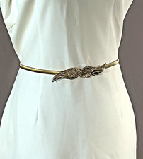 Women Gold Metal Chain Wings Skinny Elastic Belt Stretch Dress Corset Waistband