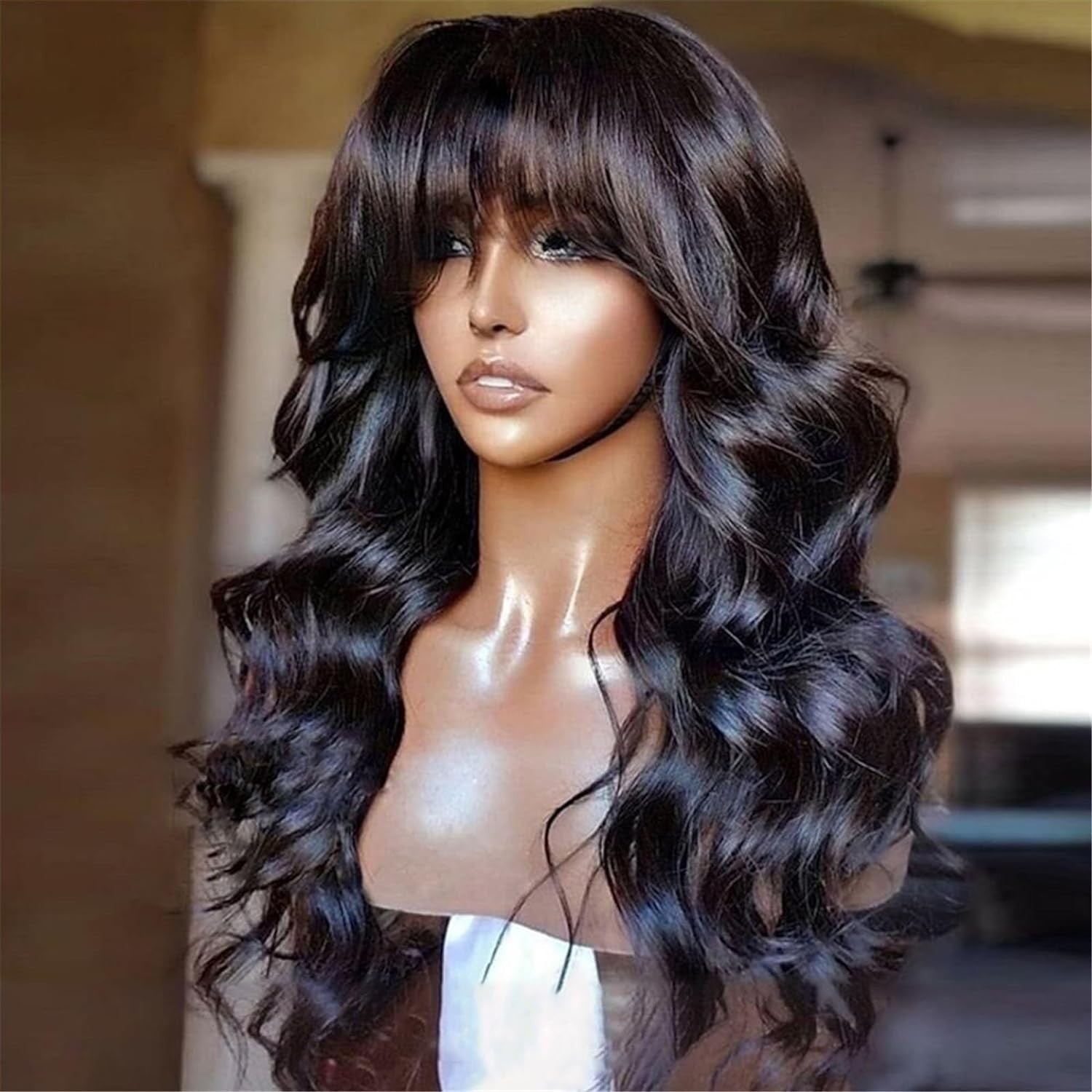 Body Wave Wigs with Bangs Human Hair Wigs for Black Women None Lace Front Wigs
